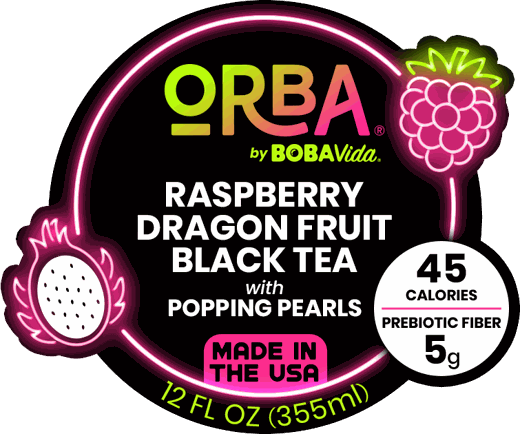 ORBA Raspberry Dragon Fruit Black Tea can label