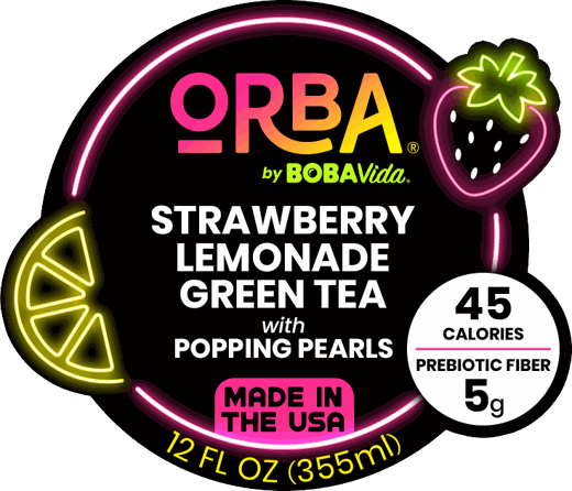 ORBA Strawberry Lemonade Green Tea can label