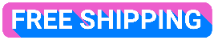 Free shipping label with pink and blue border on a white background