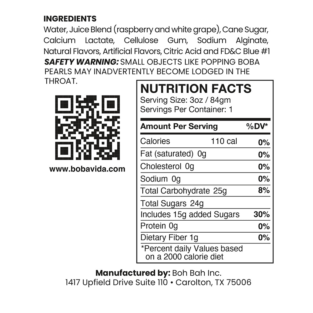 
                  
                    Blue Raspberry Popping Boba Nutrition Facts
                  
                