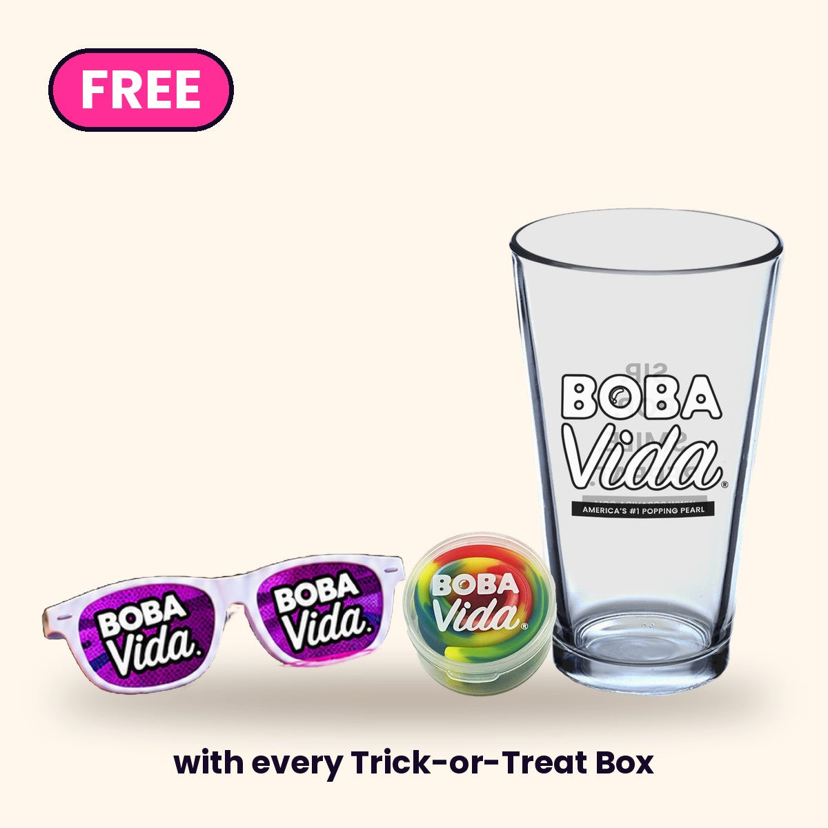 
                  
                    FREE BobaVida Gift Set: Pint Glass + Boba Straw + Sunglasses + Sticker
                  
                