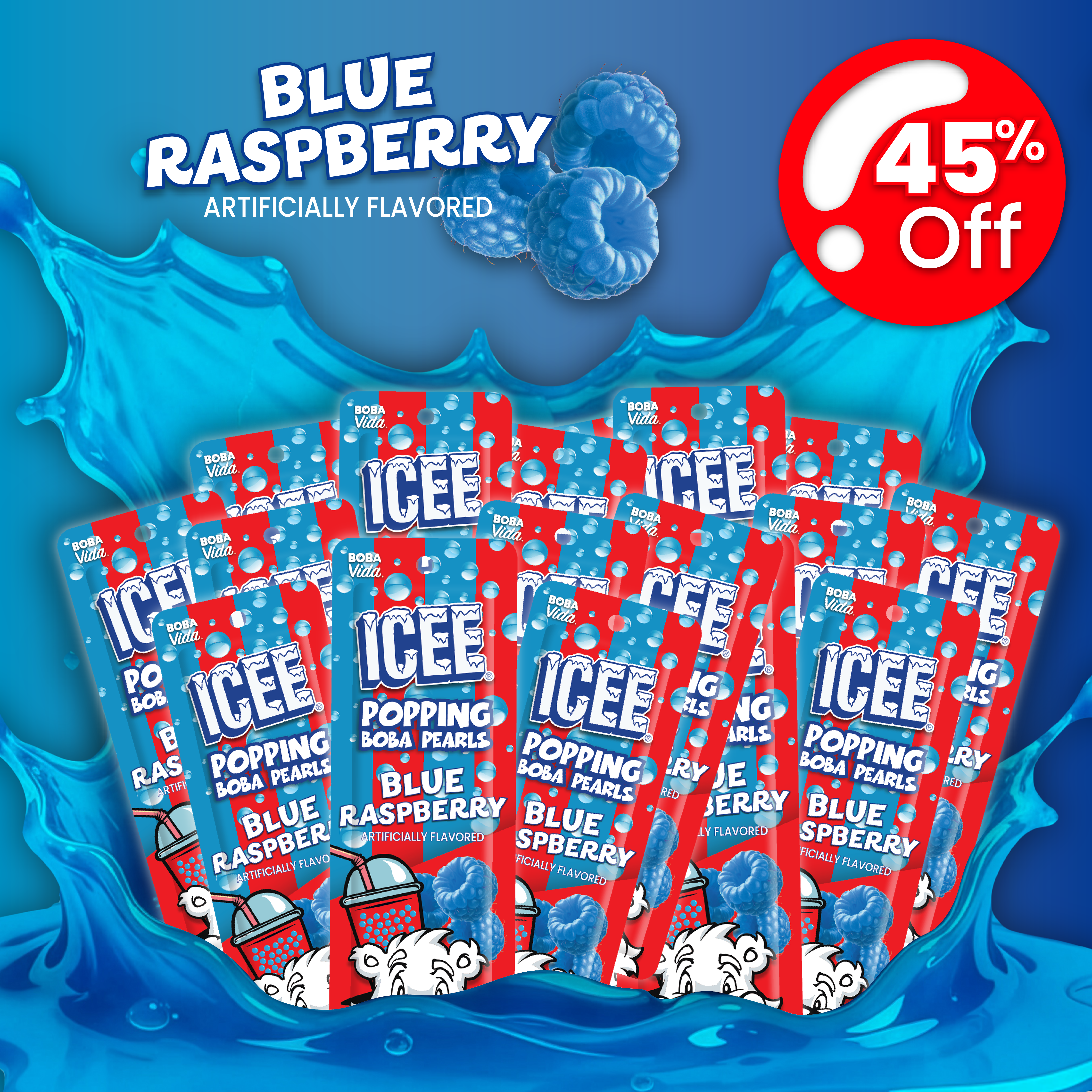 ICEE® Blue Raspberry Popping Boba 2-Pack (10 pouches each) - BobaVida