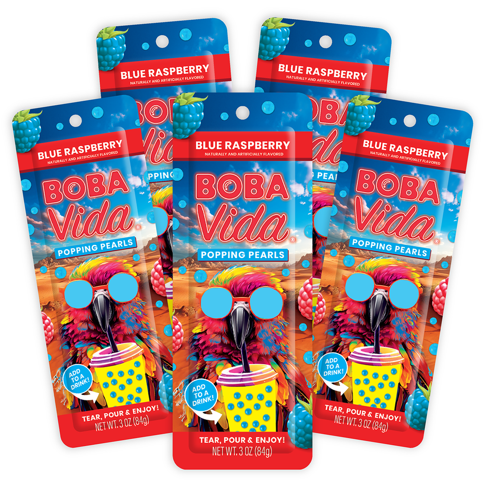 Blue Raspberry Popping Boba Pearls (10 Pouches) – Sweet & Tart Berry Burst