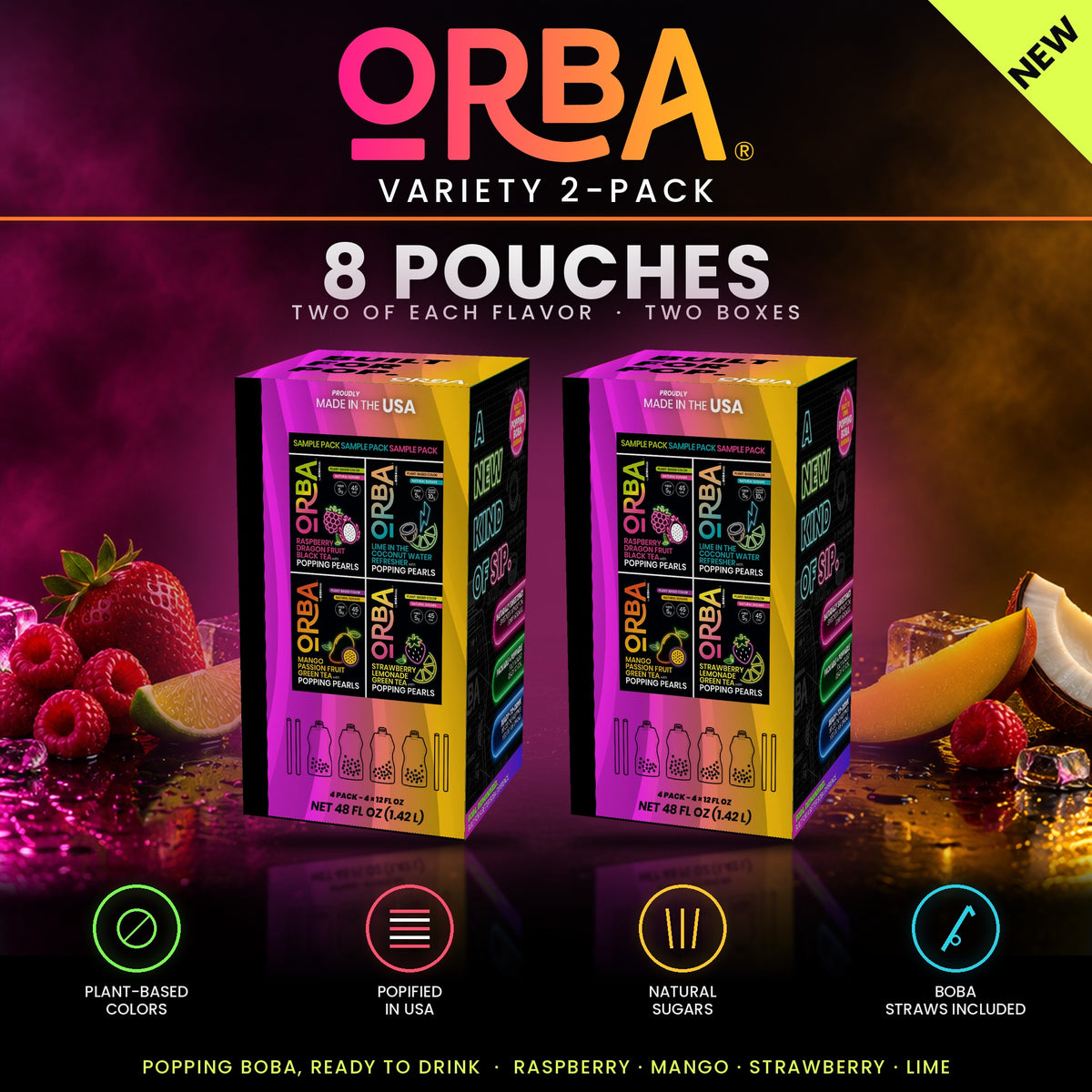 
                  
                    ORBA Variety 2-Pack — Popping Boba, Ready to Drink (8 pouches, 2 of each flavor)
                  
                