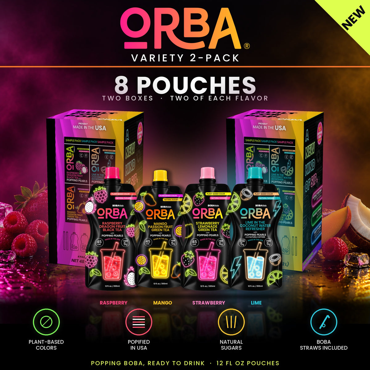 
                  
                    ORBA Variety 2-Pack — Popping Boba, Ready to Drink (8 pouches, 2 of each flavor)
                  
                
