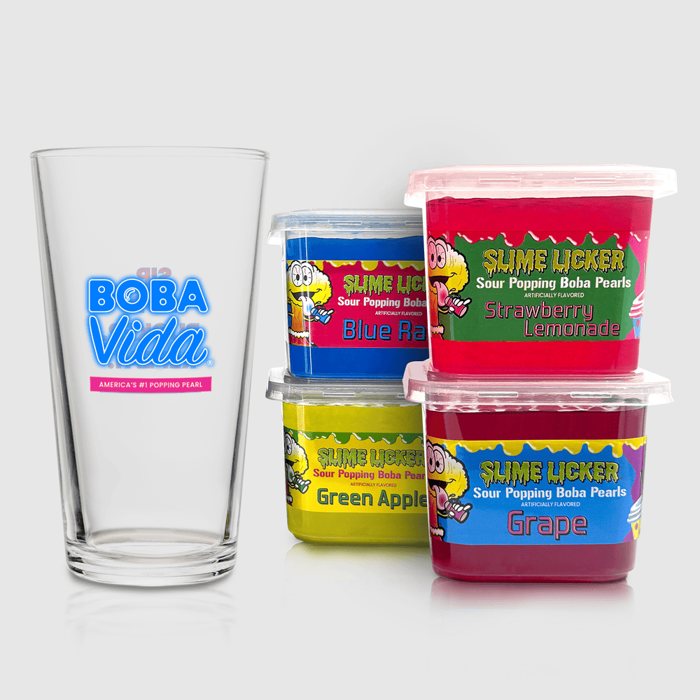 Sour Slime Licker® Popping Boba 4 Tubs & Pint Glass